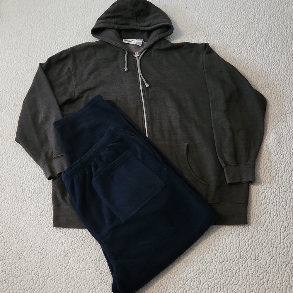 King Size Relaxed Fit Fleece Zip Up Hoodie And Sweatpants Loungewear Set